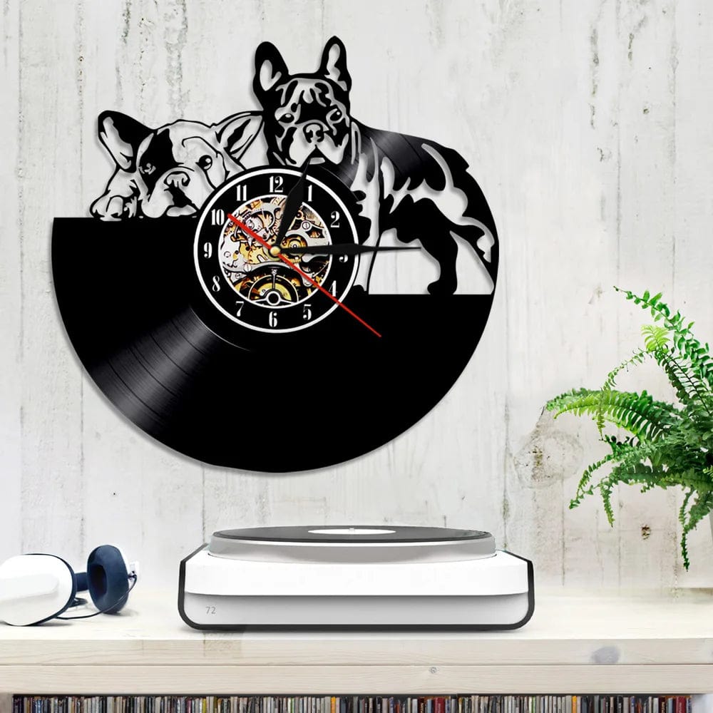 Horloge Vinyle 2 Bouledogues LED Pour Humains