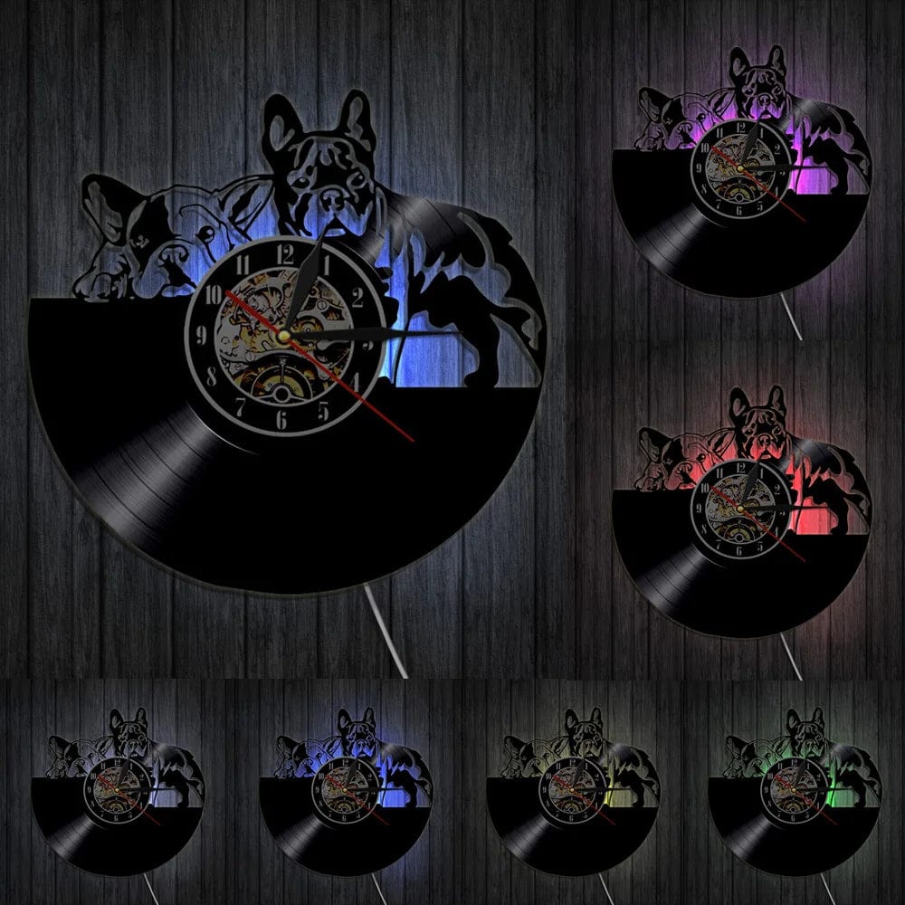Horloge Vinyle 2 Bouledogues LED Pour Humains Avec LED