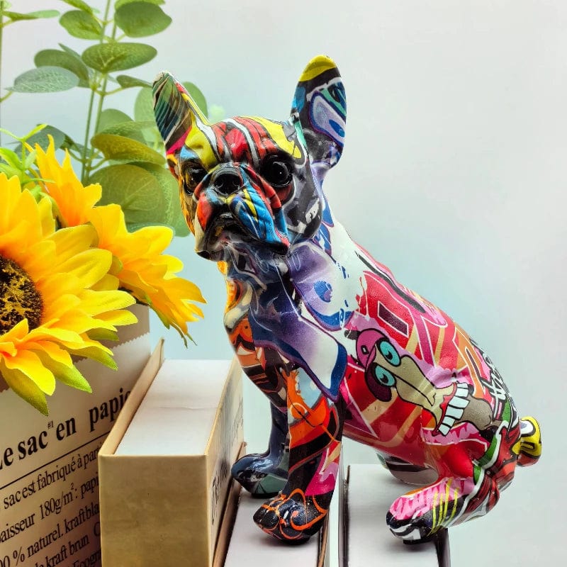 Statue Bouledogue Français en Résine Colorée – Ornement Décoratif Unique pour Maison et Bureau