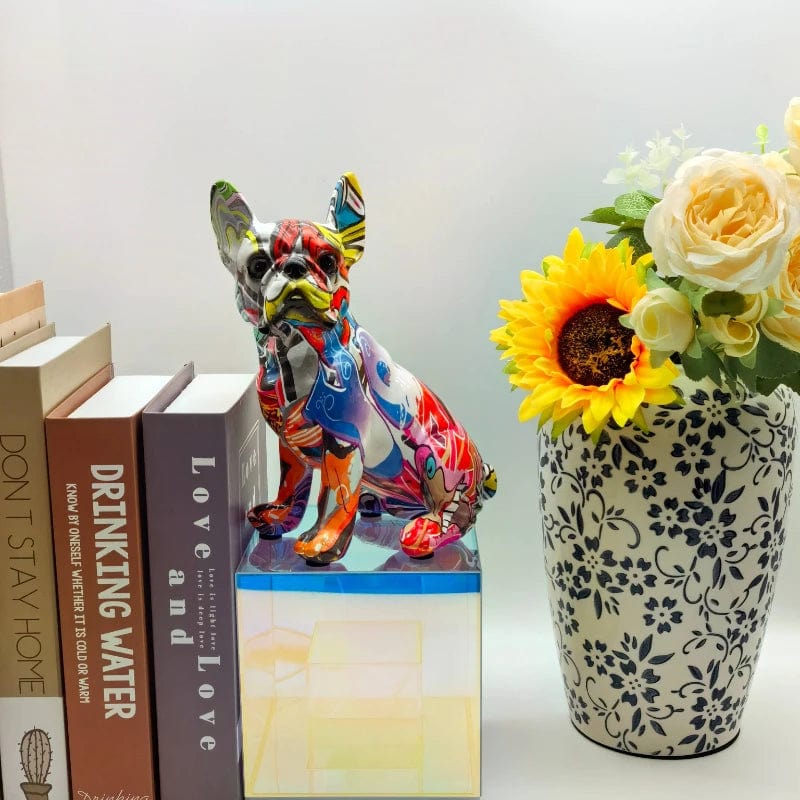 Statue Bouledogue Français en Résine Colorée – Ornement Décoratif Unique pour Maison et Bureau