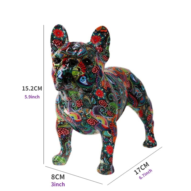 Statue Bouledogue Français en Résine Colorée – Ornement Décoratif Unique pour Maison et Bureau RF