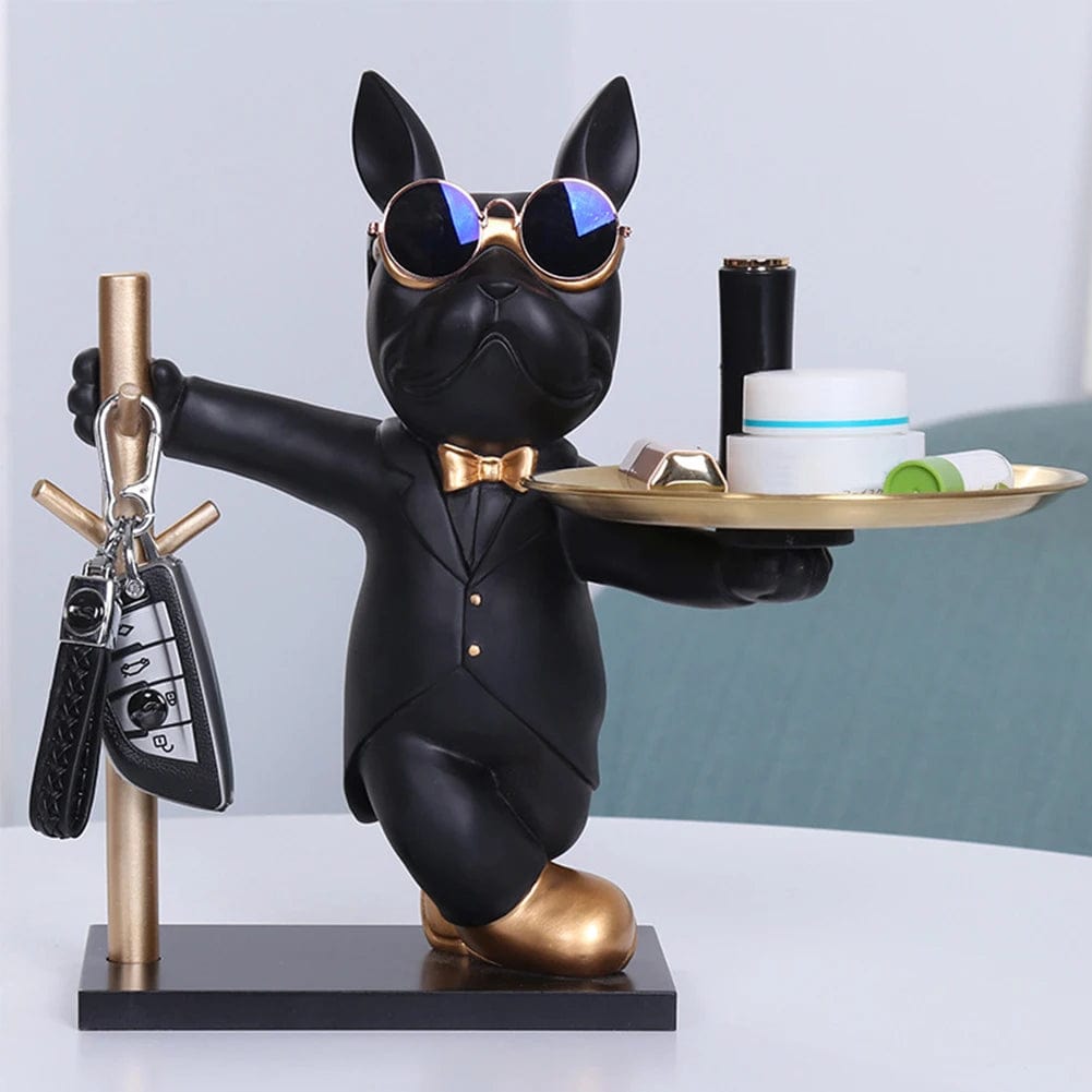 Statue de Bouledogue en Résine – Décoration d&#39;Intérieur avec Plateau pour Maison ou Bureau