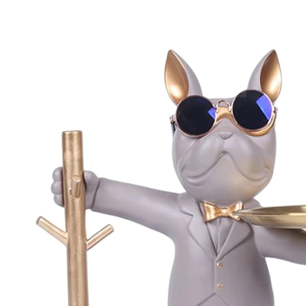 Statue de Bouledogue en Résine – Décoration d&#39;Intérieur avec Plateau pour Maison ou Bureau