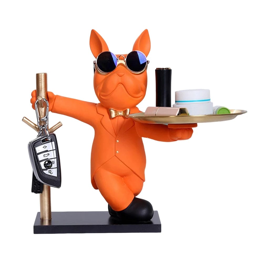 Statue de Bouledogue en Résine – Décoration d&#39;Intérieur avec Plateau pour Maison ou Bureau