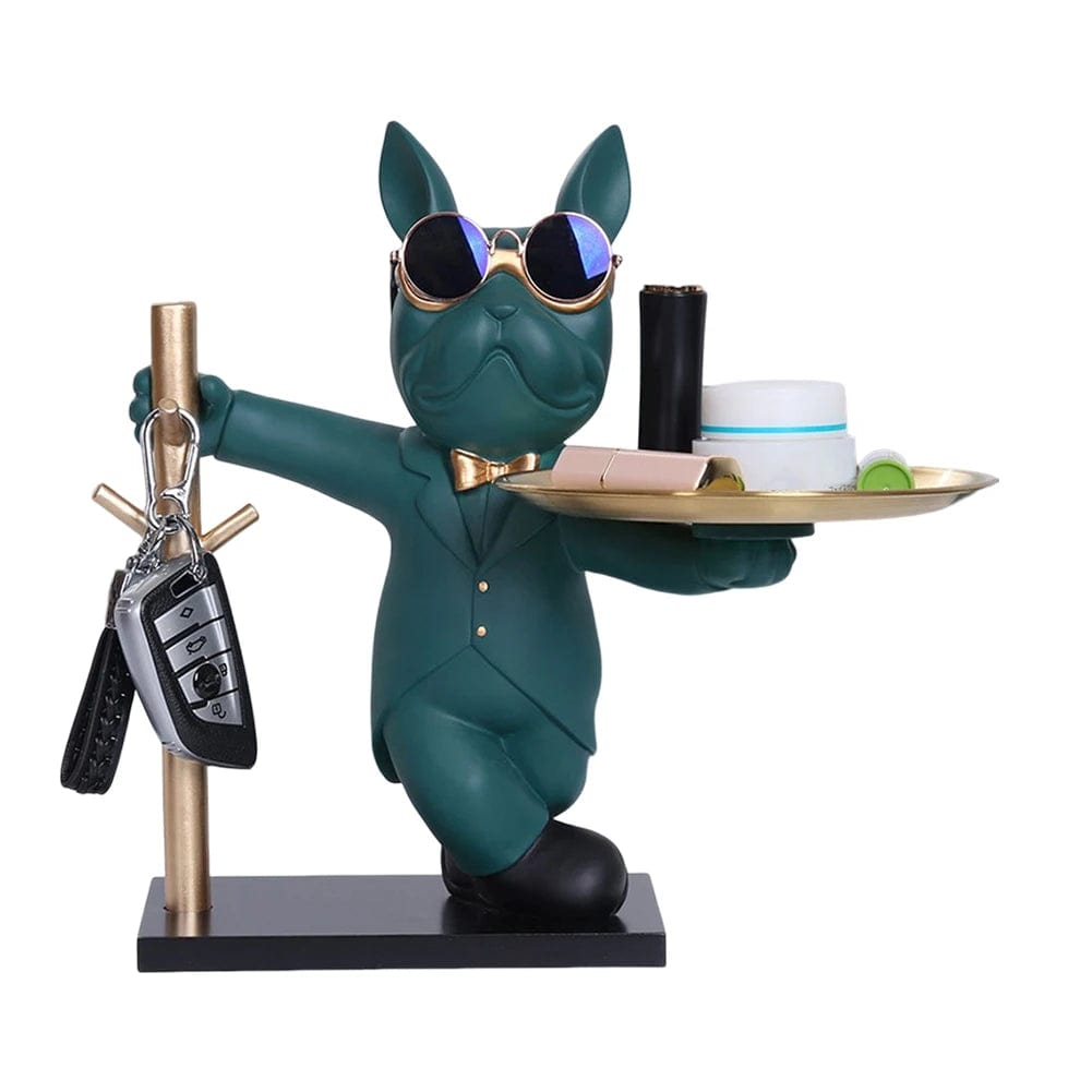 Statue de Bouledogue en Résine – Décoration d&#39;Intérieur avec Plateau pour Maison ou Bureau
