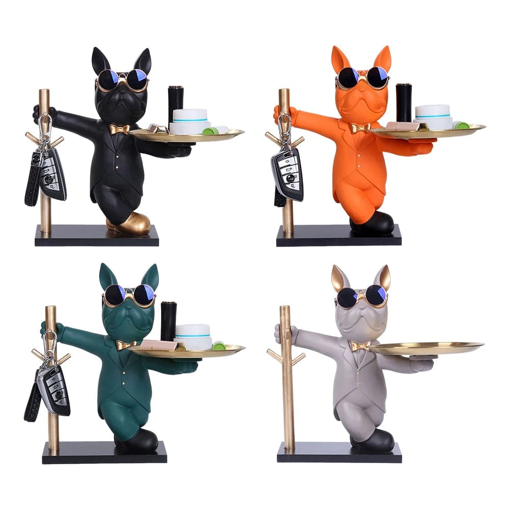 Statue de Bouledogue en Résine – Décoration d&#39;Intérieur avec Plateau pour Maison ou Bureau