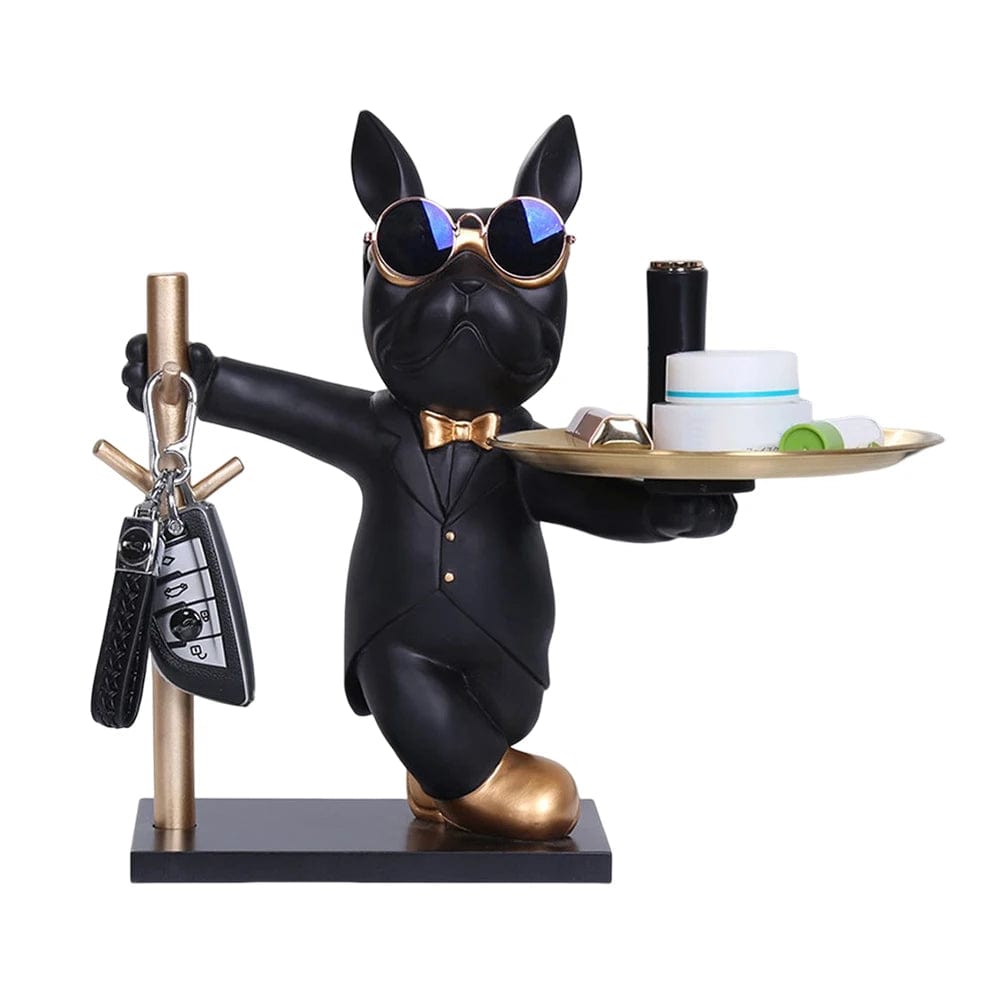 Statue de Bouledogue en Résine – Décoration d&#39;Intérieur avec Plateau pour Maison ou Bureau
