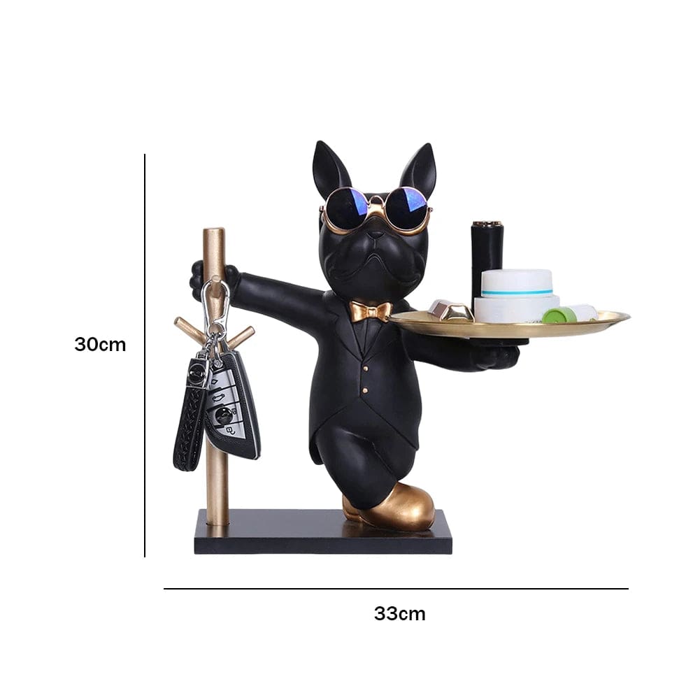 Statue de Bouledogue en Résine – Décoration d&#39;Intérieur avec Plateau pour Maison ou Bureau A