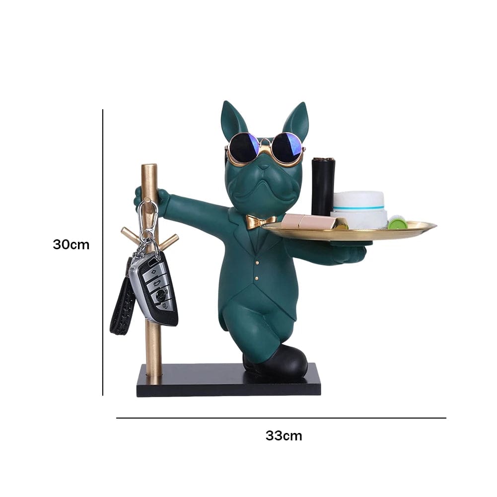 Statue de Bouledogue en Résine – Décoration d&#39;Intérieur avec Plateau pour Maison ou Bureau C