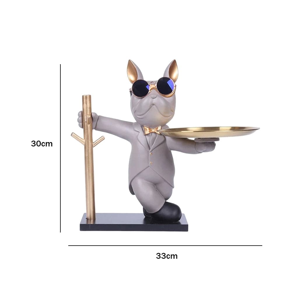 Statue de Bouledogue en Résine – Décoration d&#39;Intérieur avec Plateau pour Maison ou Bureau D