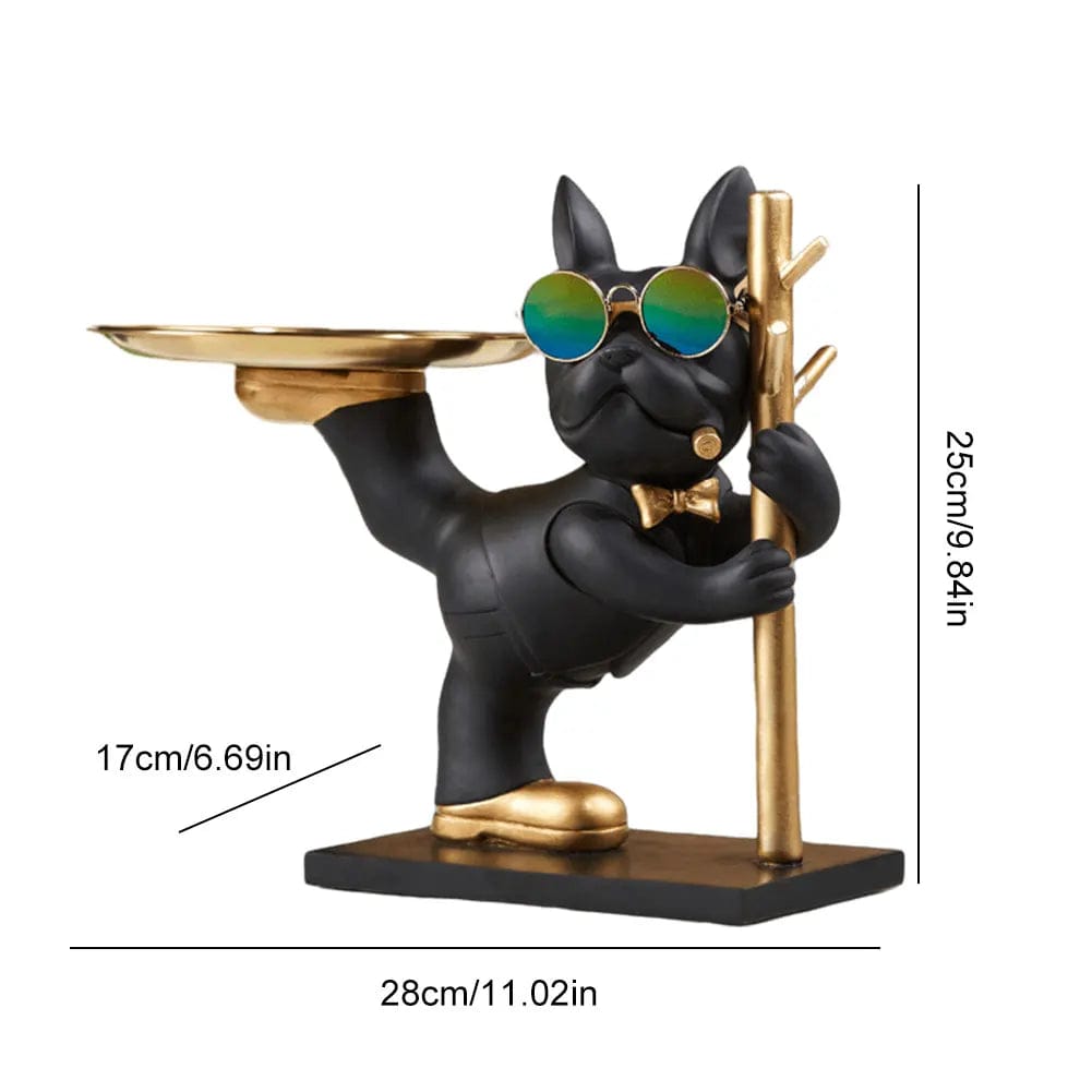Statue de Bouledogue en Résine – Décoration d&#39;Intérieur avec Plateau pour Maison ou Bureau E