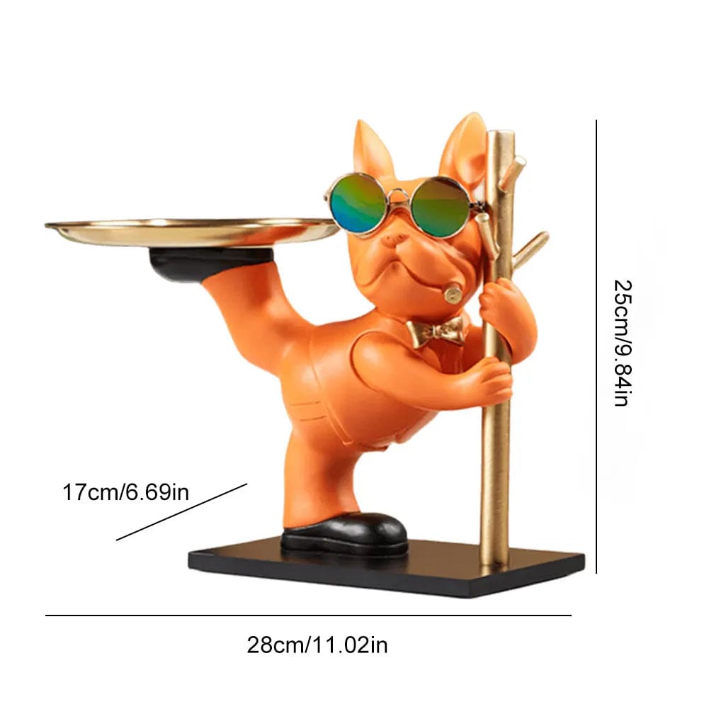 Statue de Bouledogue en Résine – Décoration d&#39;Intérieur avec Plateau pour Maison ou Bureau F