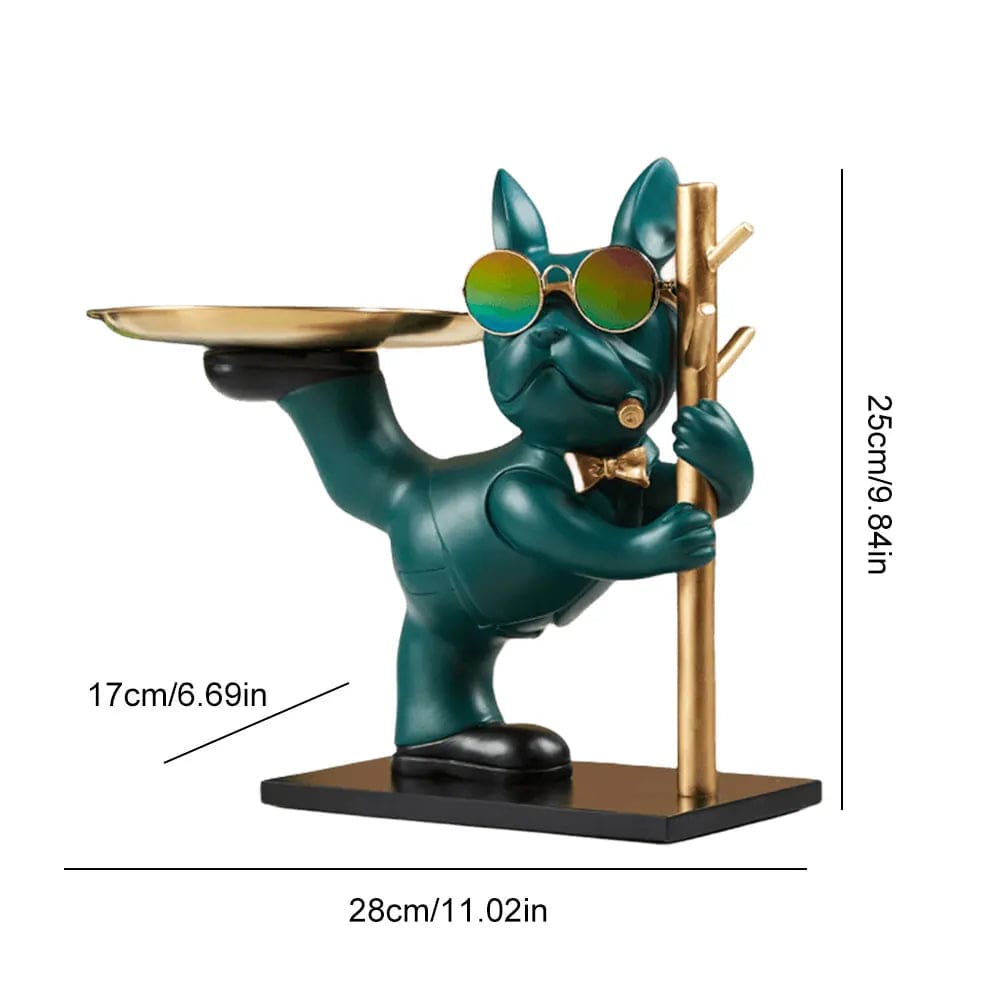 Statue de Bouledogue en Résine – Décoration d&#39;Intérieur avec Plateau pour Maison ou Bureau G