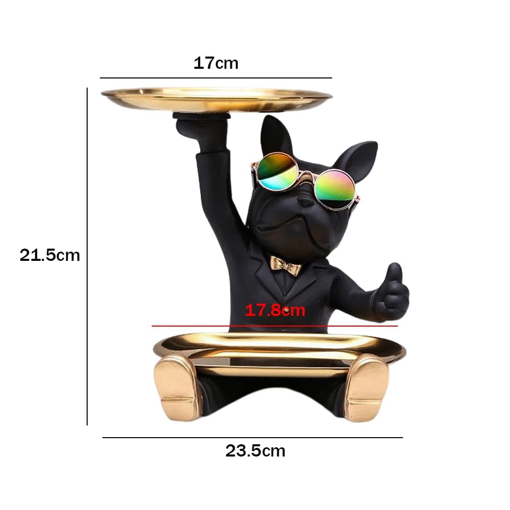 Statue de Bouledogue en Résine – Décoration d&#39;Intérieur avec Plateau pour Maison ou Bureau I