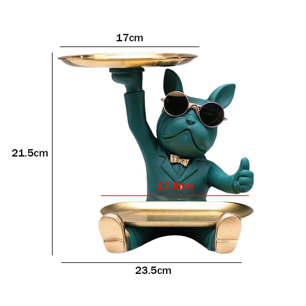 Statue de Bouledogue en Résine – Décoration d&#39;Intérieur avec Plateau pour Maison ou Bureau J