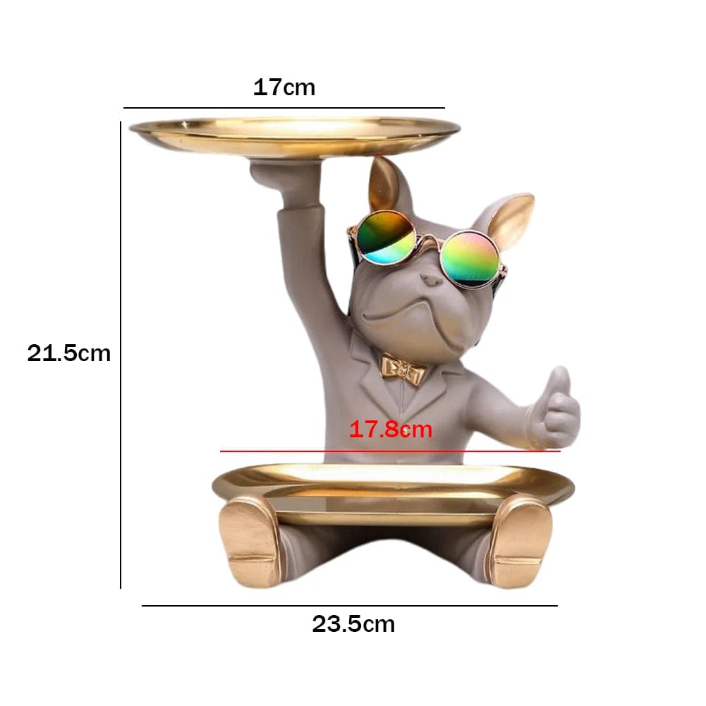Statue de Bouledogue en Résine – Décoration d&#39;Intérieur avec Plateau pour Maison ou Bureau K