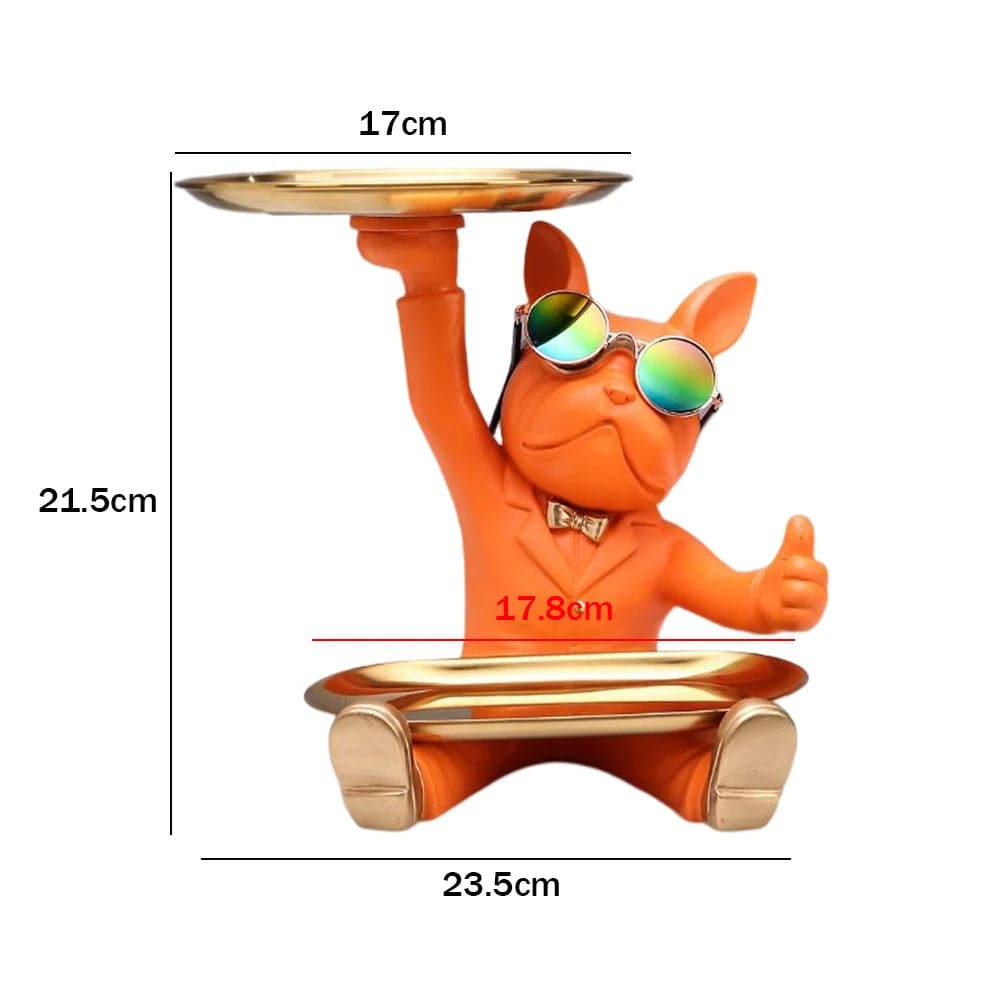 Statue de Bouledogue en Résine – Décoration d&#39;Intérieur avec Plateau pour Maison ou Bureau L