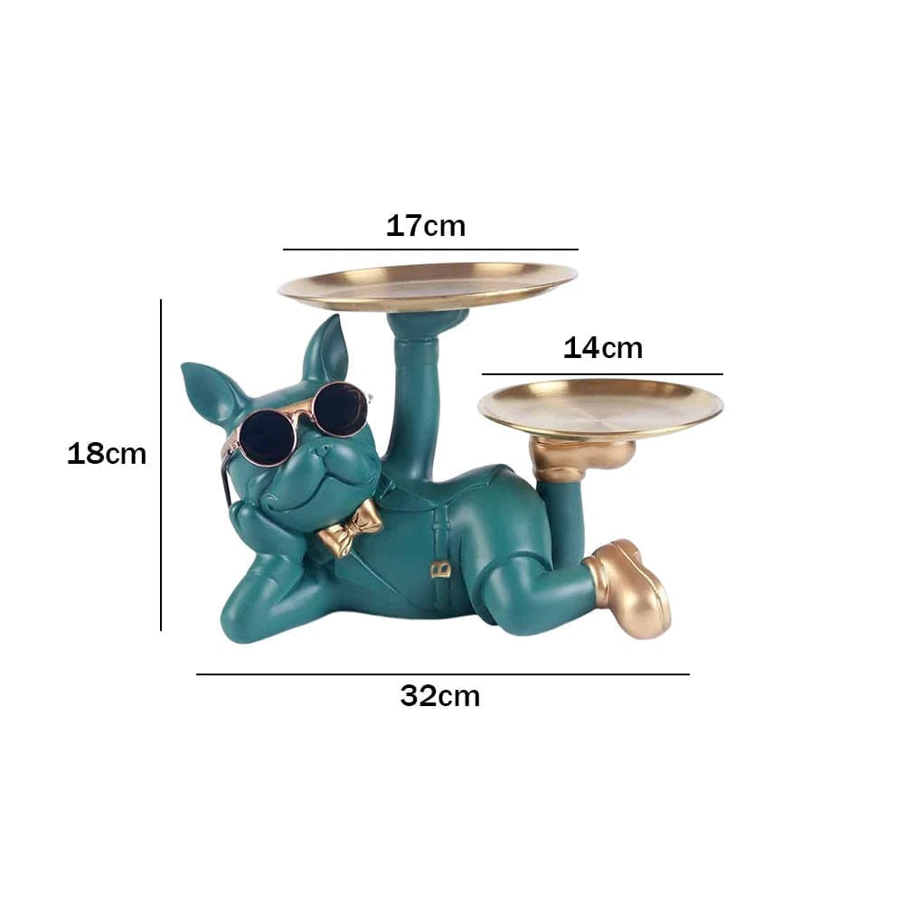 Statue de Bouledogue en Résine – Décoration d&#39;Intérieur avec Plateau pour Maison ou Bureau S