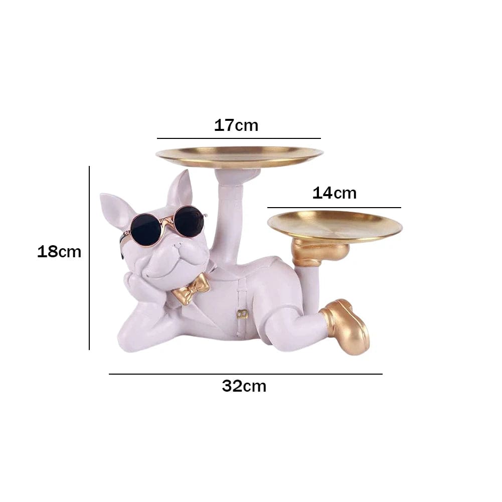 Statue de Bouledogue en Résine – Décoration d&#39;Intérieur avec Plateau pour Maison ou Bureau T
