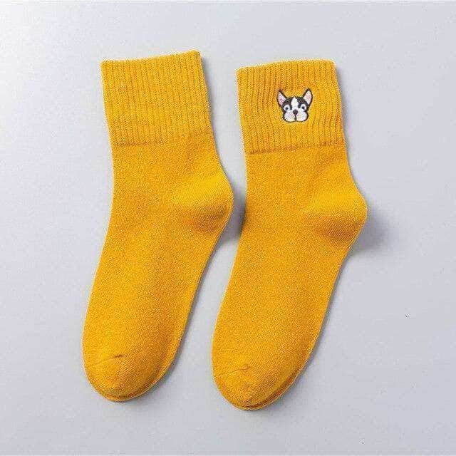 Bouledogue Avenue Pour Humains Moutarde Chaussettes Tricotées - Tête de Bouli
