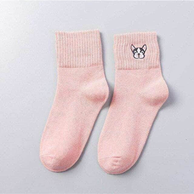 Bouledogue Avenue Pour Humains Saumon Chaussettes Tricotées - Tête de Bouli