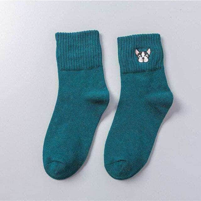 Bouledogue Avenue Pour Humains Vert Chaussettes Tricotées - Tête de Bouli