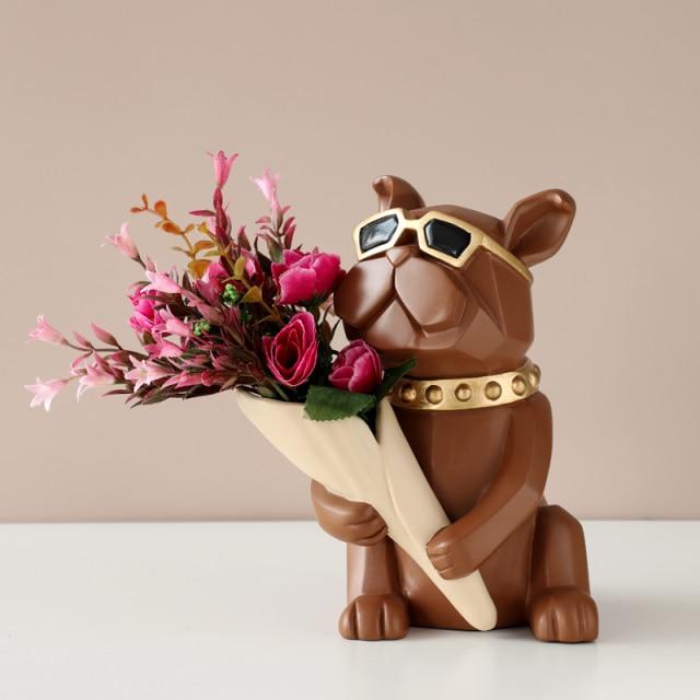 Bouledogue Avenue Pour Humains Marron avec fleur Figurine Bouledogue Français