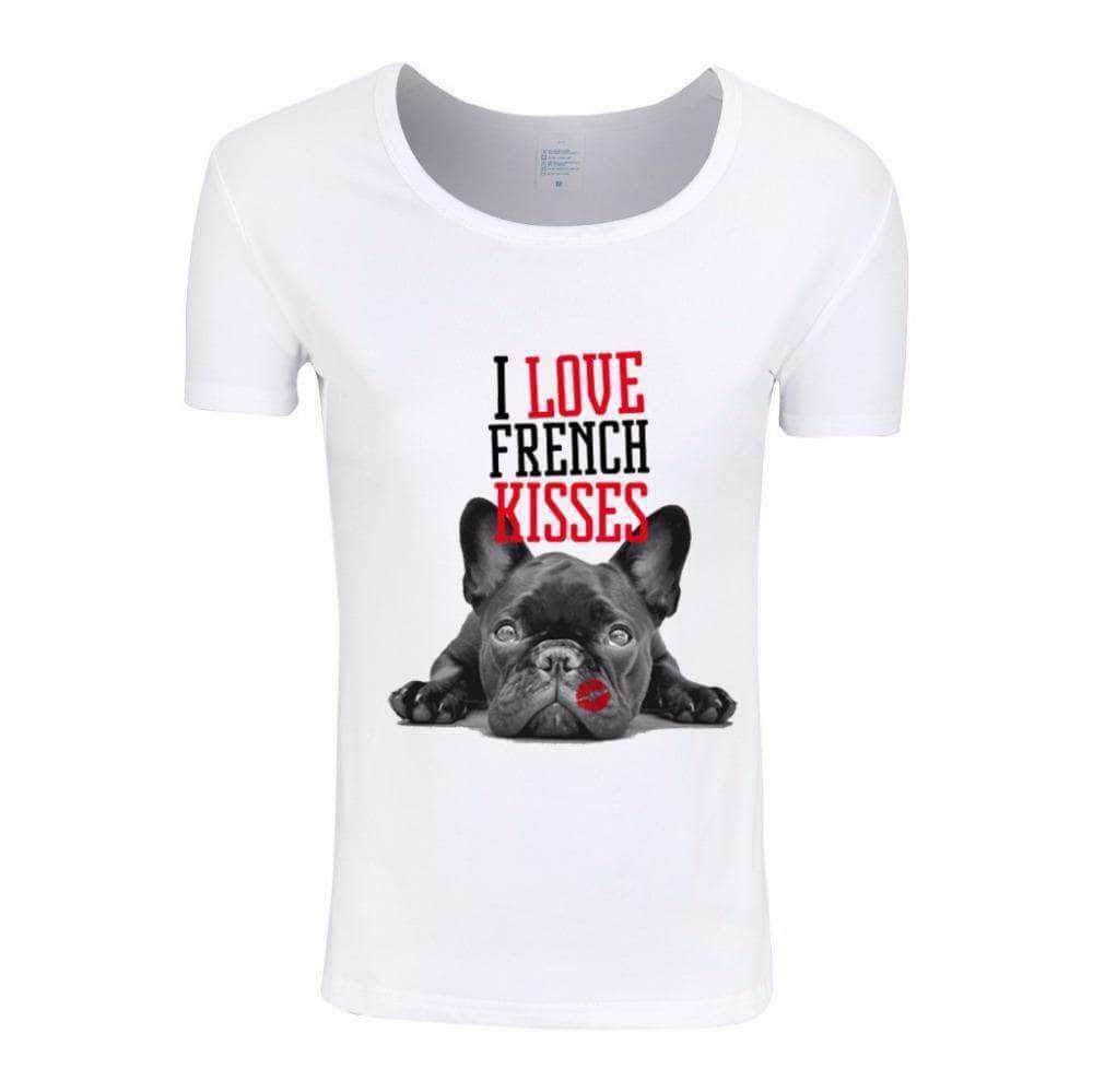 Bouledogue Avenue Pour Humains 1107 / S T-Shirt Bouledogue Fran̤ais I Love French Kisses pour Femme