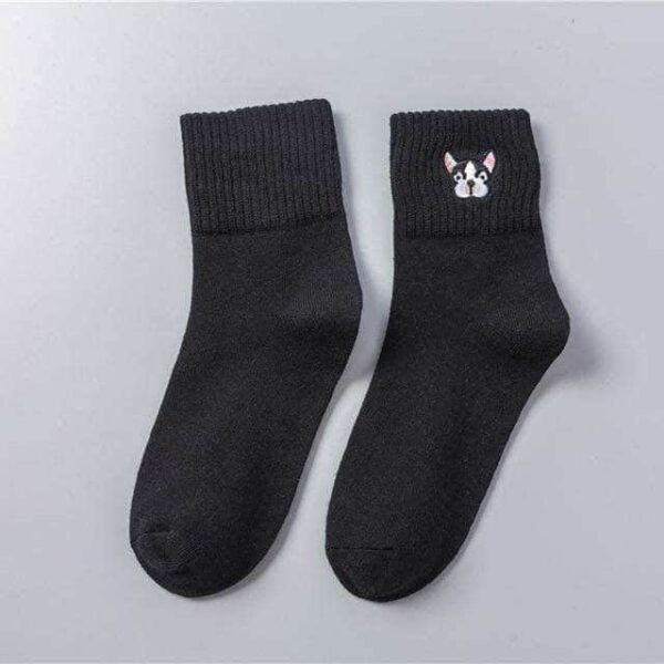 Bouledogue Avenue Pour Humains Noir Chaussettes Tricotées - Tête de Bouli