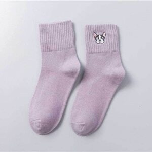 Bouledogue Avenue Pour Humains Violet Pâle Chaussettes Tricotées - Tête de Bouli