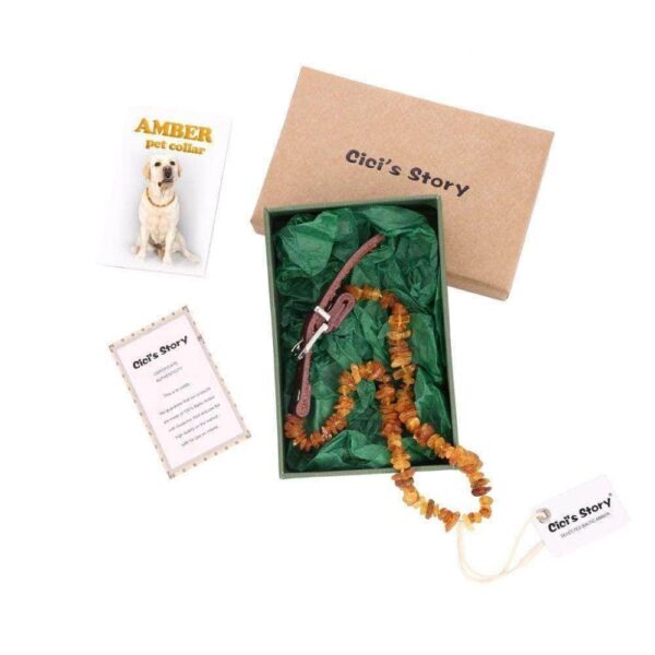 Bouledogue Avenue Collier en Cuir Fait de Pierre Ambre de la Baltique Anti Puces & Tiques ( Testé en Laboratoire )