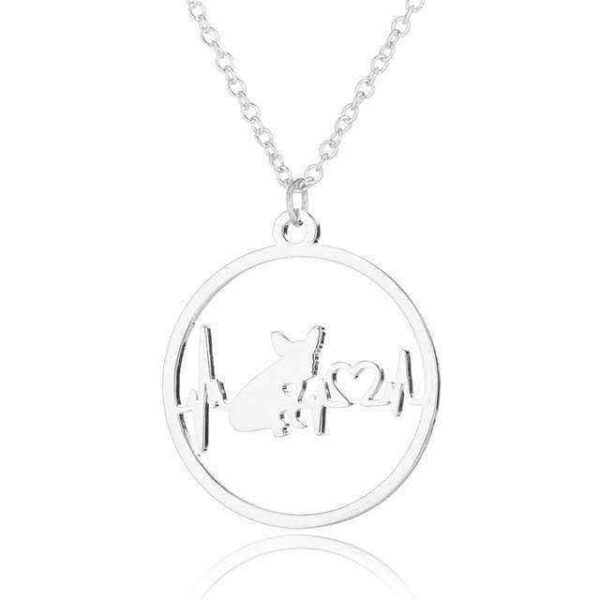 Bouledogue Avenue Pour Humains Argenté Collier pour Femme - Bouledogue Lignes de Coeur