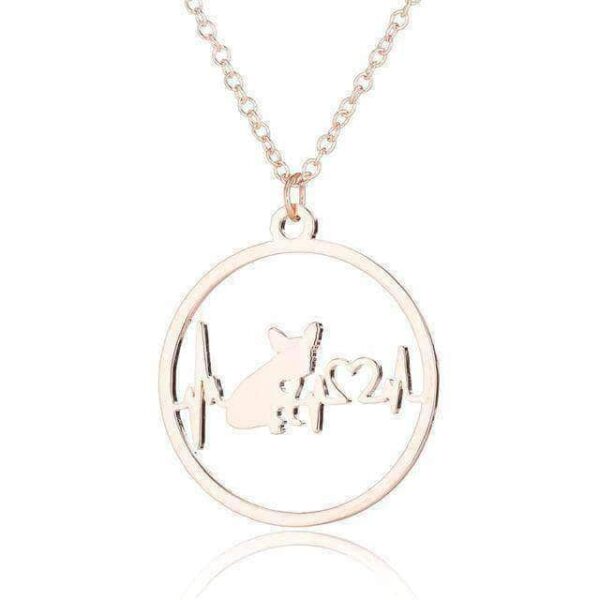 Bouledogue Avenue Pour Humains Or Rosé Collier pour Femme - Bouledogue Lignes de Coeur