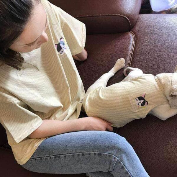 Bouledogue Avenue Beige / 2XL pour Chien + 1 T-Shirt Femme taille unique Ensemble Trop Mignon pour Vous et pour Lui