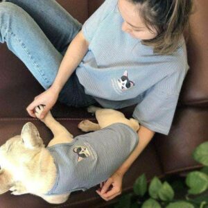 Bouledogue Avenue Bleu / 2XL pour Chien + 1 T-Shirt Femme taille unique Ensemble Trop Mignon pour Vous et pour Lui