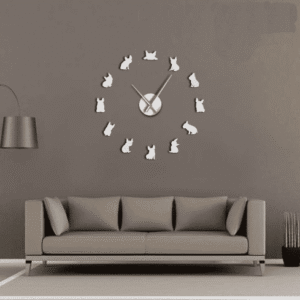 Bouledogue Avenue Argent / 70 à 120 cm Horloge Géante Bouledogue Français