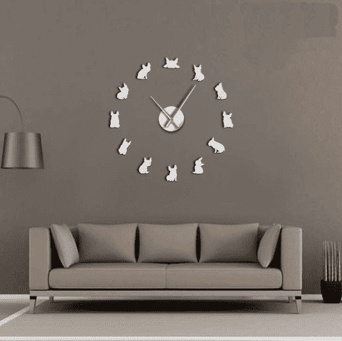 Bouledogue Avenue Argent / 70 à 120 cm Horloge Géante Bouledogue Français