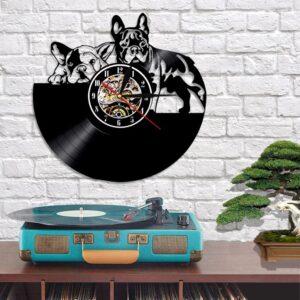 Horloge Vinyle 2 Bouledogues LED Pour Humains