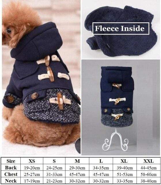 Bouledogue Avenue Dark Blue Fleece / XS Manteau "Boutons" à Capuche pour chien