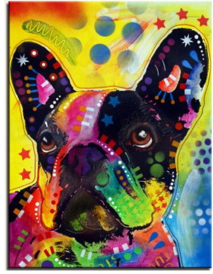 Bouledogue Avenue Pour Humains 60x90cm No frame / Green Peinture artisanale - Bouledogue Français