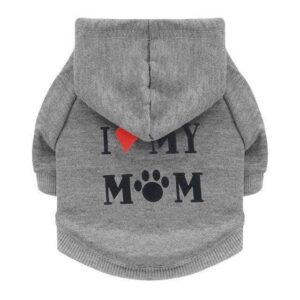Bouledogue Avenue Pour Bouli Gris / XS Pull "I Love My Mom" à Capuche
