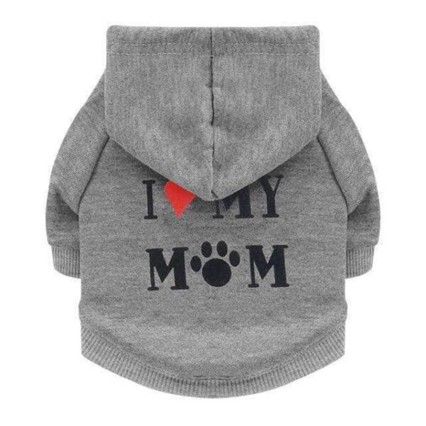 Bouledogue Avenue Pour Bouli Gris / XS Pull "I Love My Mom" à Capuche