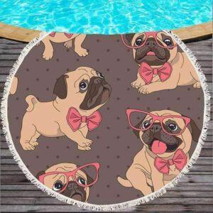 Bouledogue Avenue Serviette de Plage Ronde décor Bouledogue et Carlin