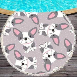 Bouledogue Avenue Serviette de Plage Ronde décor Bouledogue et Carlin