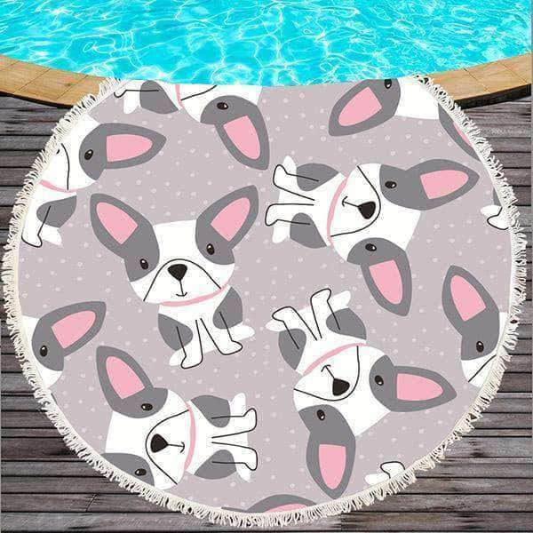 Bouledogue Avenue Serviette de Plage Ronde décor Bouledogue et Carlin