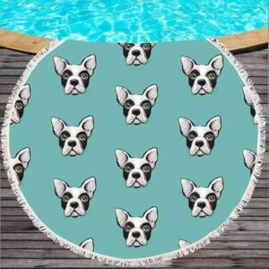 Bouledogue Avenue Serviette de Plage Ronde décor Bouledogue et Carlin