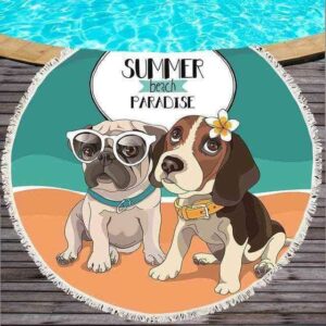 Bouledogue Avenue Serviette de Plage Ronde décor Bouledogue et Carlin