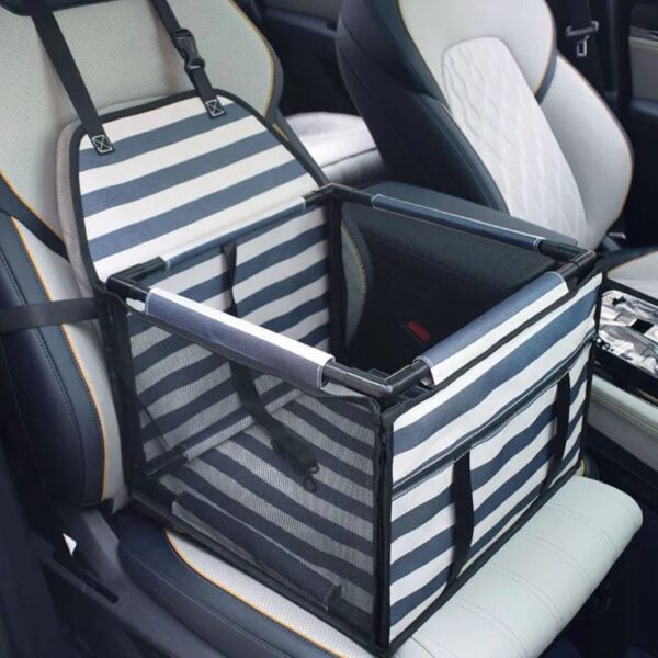 Siège Auto Pliable pour Bouledogue Français – Voyagez en Sécurité et Style Pour Bouli Blanc /  Bleu