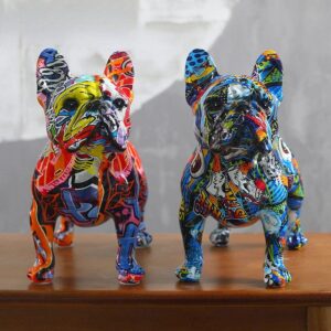 Statue Bouledogue Français en Résine Colorée – Ornement Décoratif Unique pour Maison et Bureau