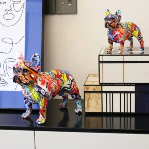 Statue Bouledogue Français en Résine Colorée – Ornement Décoratif Unique pour Maison et Bureau